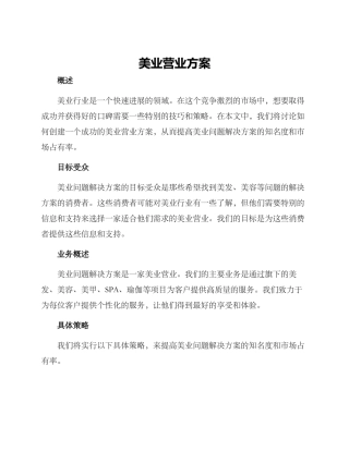 美业营业方案