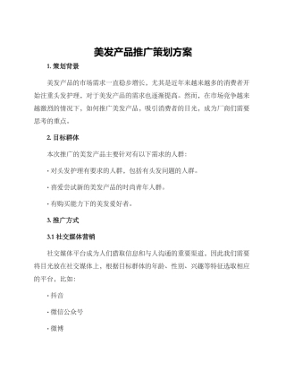 美发产品推广策划方案