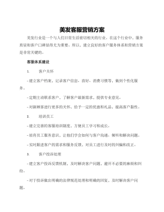 美发客服营销方案