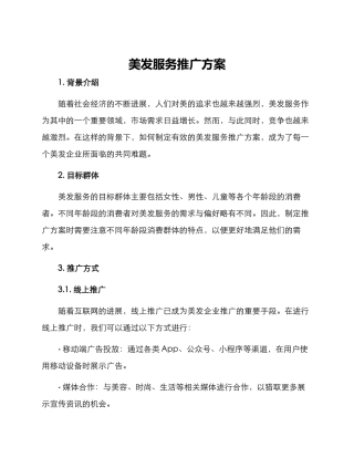 美发服务推广方案