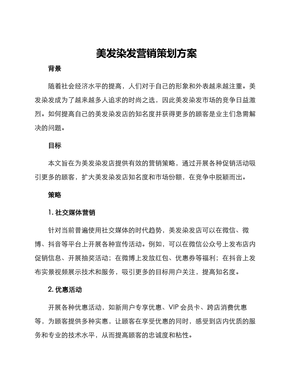 美发染发营销策划方案_第1页