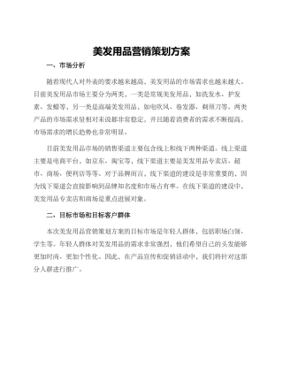 美发用品营销策划方案