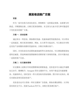 美发老店推广方案