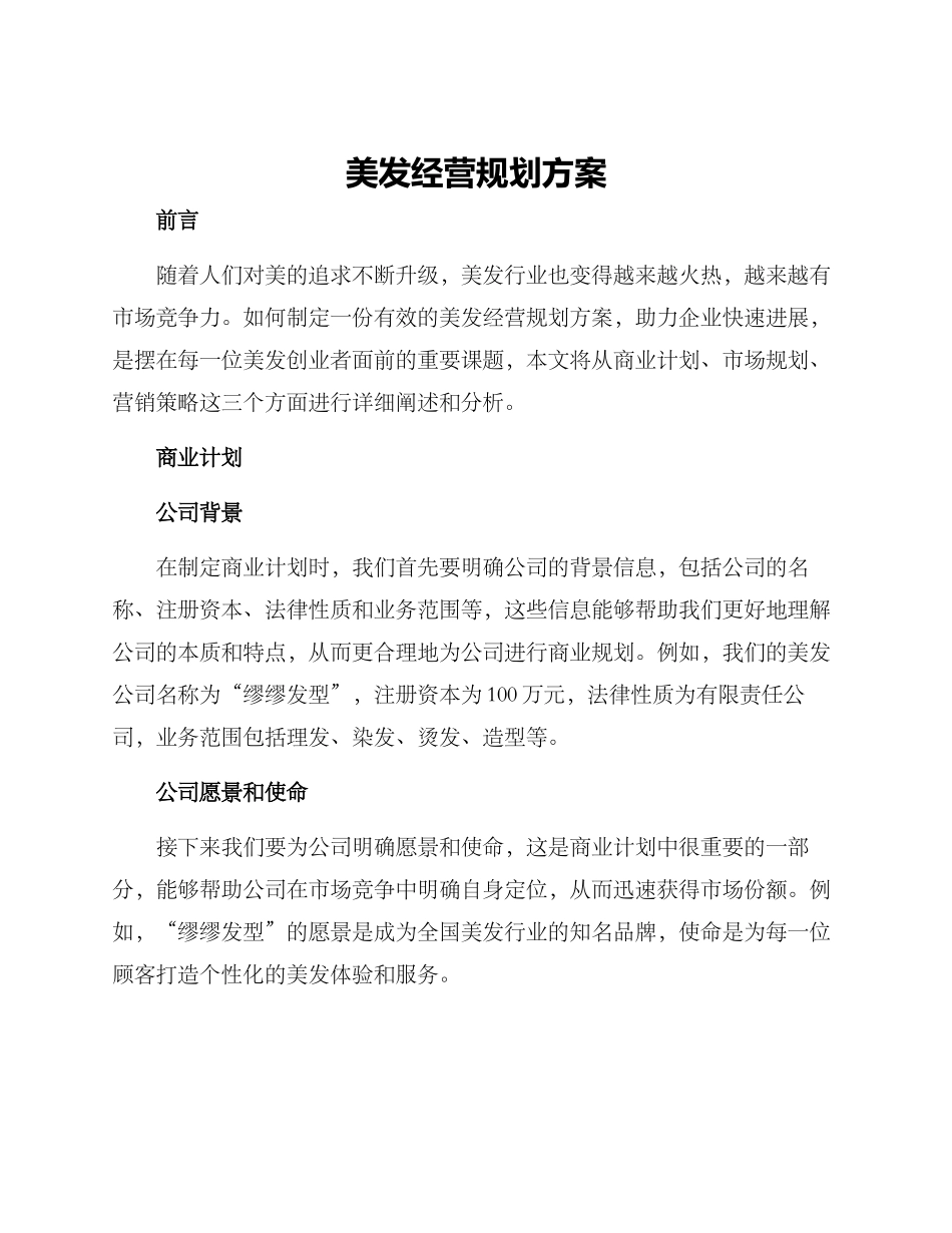 美发经营规划方案_第1页