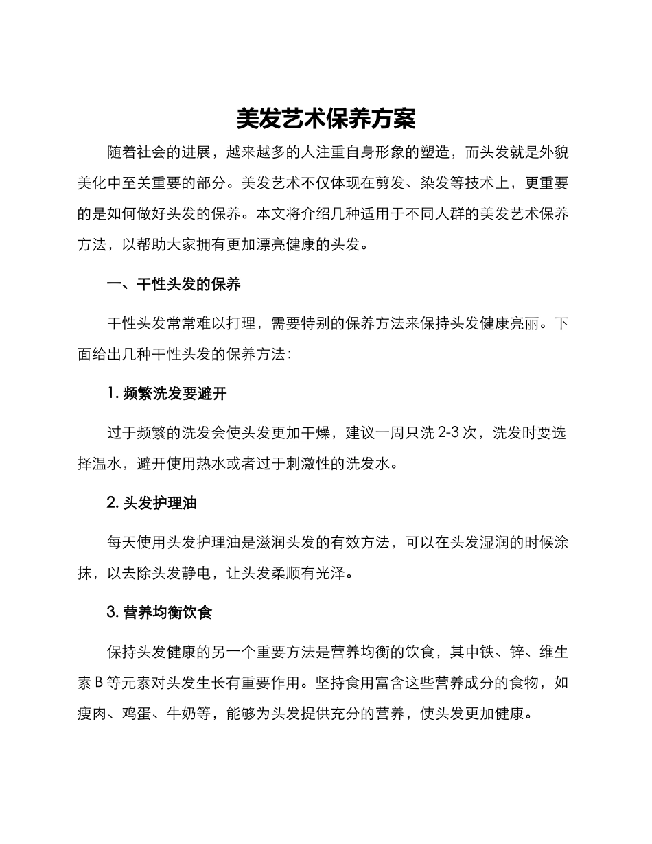 美发艺术保养方案_第1页