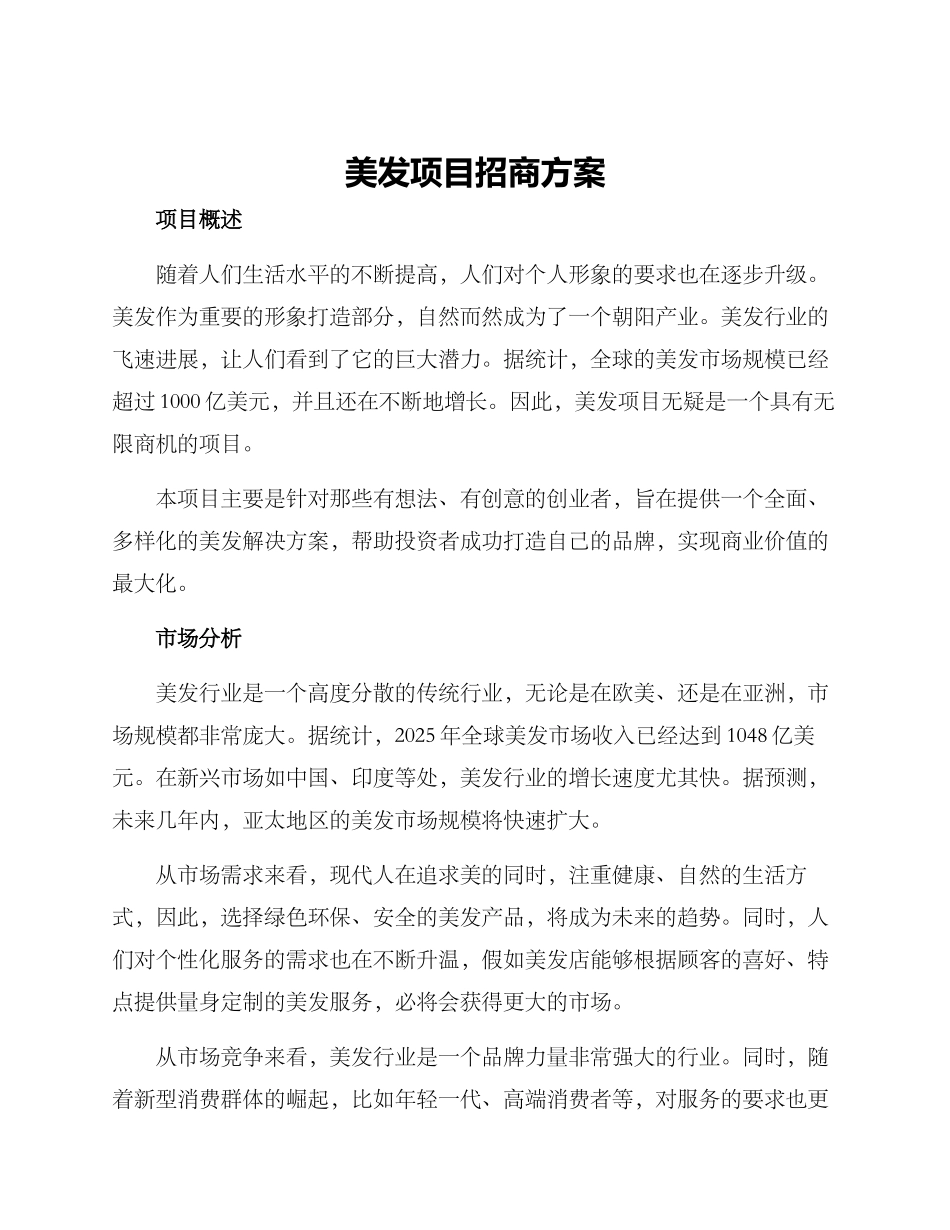 美发项目招商方案_第1页