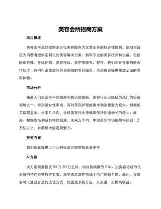 美容会所招商方案