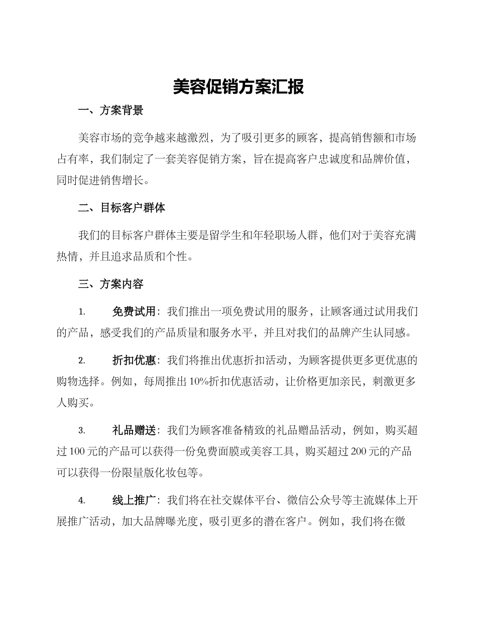 美容促销方案汇报_第1页