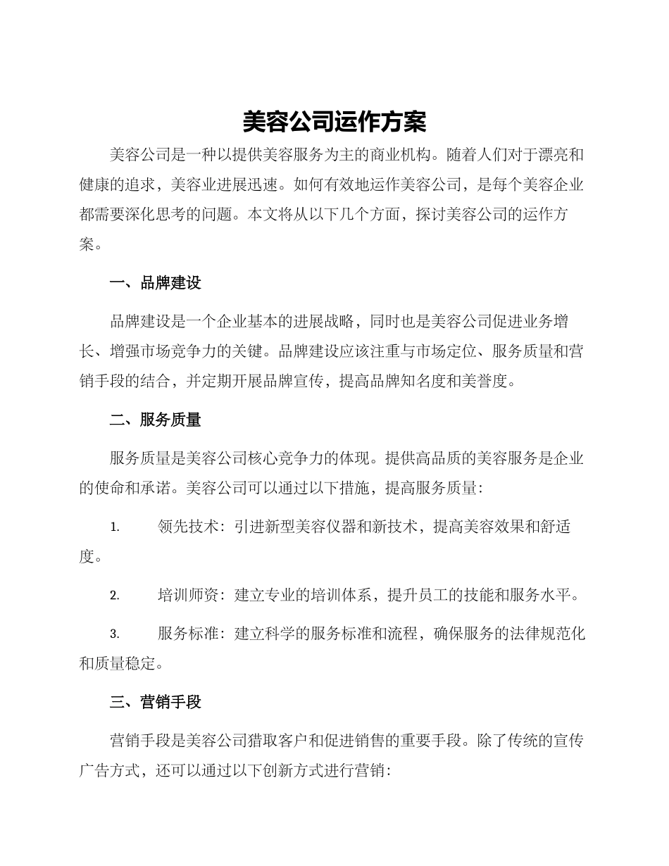 美容公司运作方案_第1页
