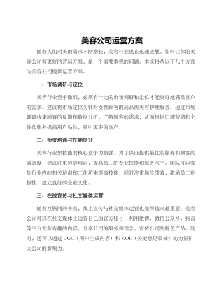美容公司运营方案