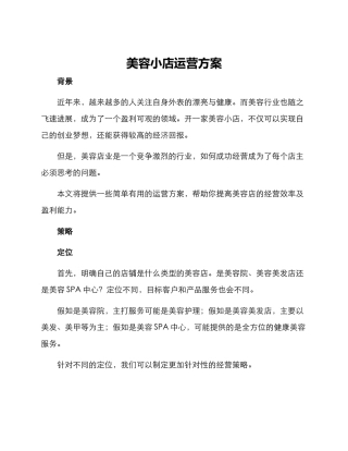 美容小店运营方案