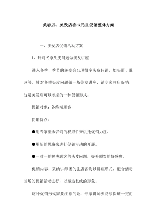 美容店、美发店春节元旦促销整体方案