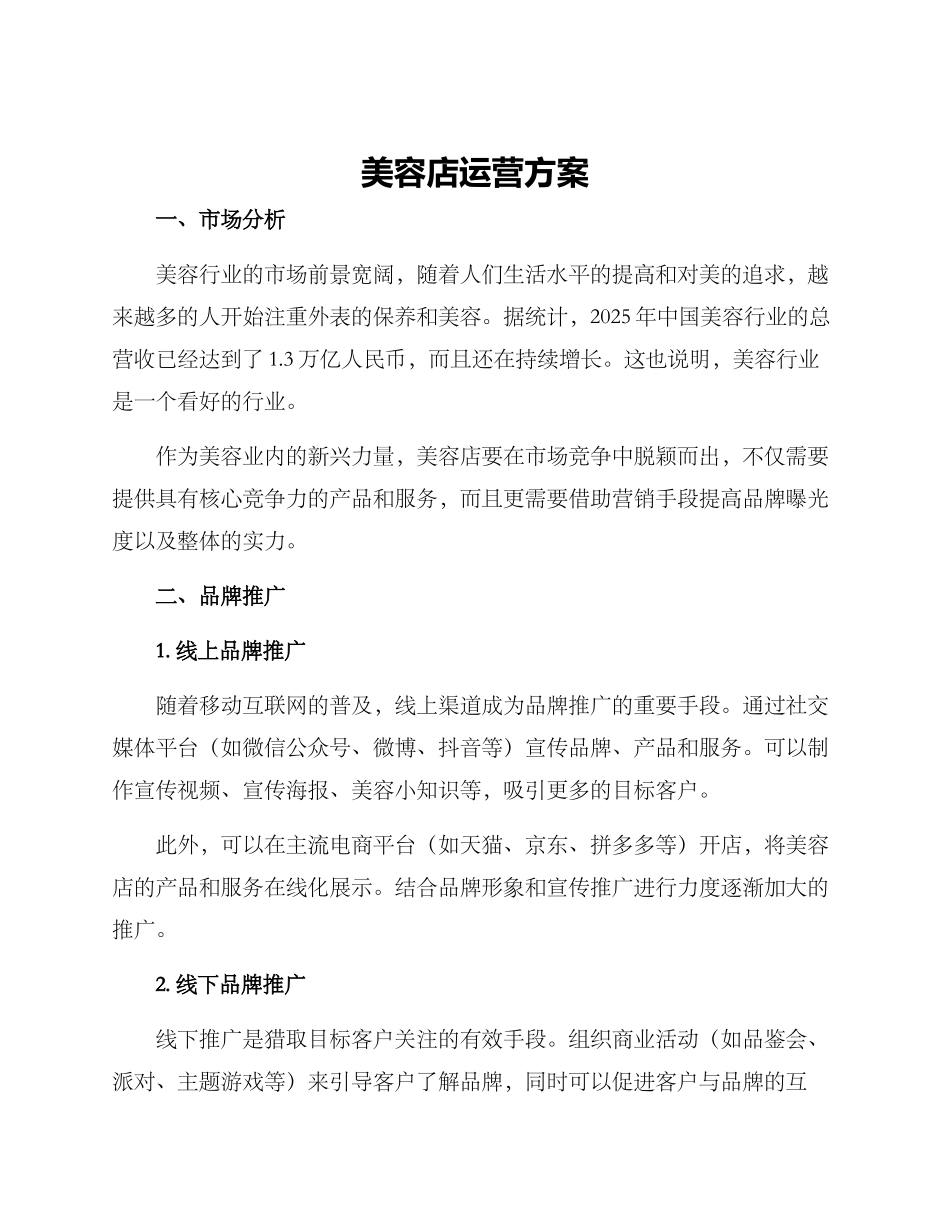 美容店运营方案_第1页