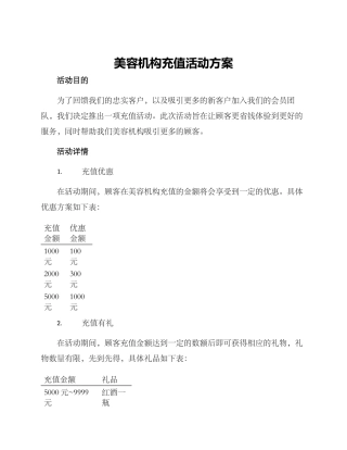 美容机构充值活动方案