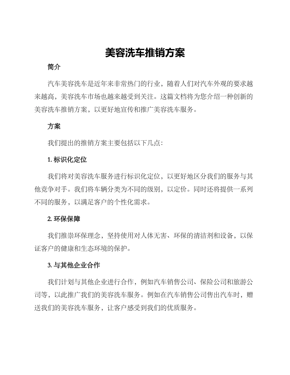 美容洗车推销方案_第1页
