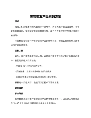 美容美发产品营销方案