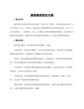 美容美发营业方案