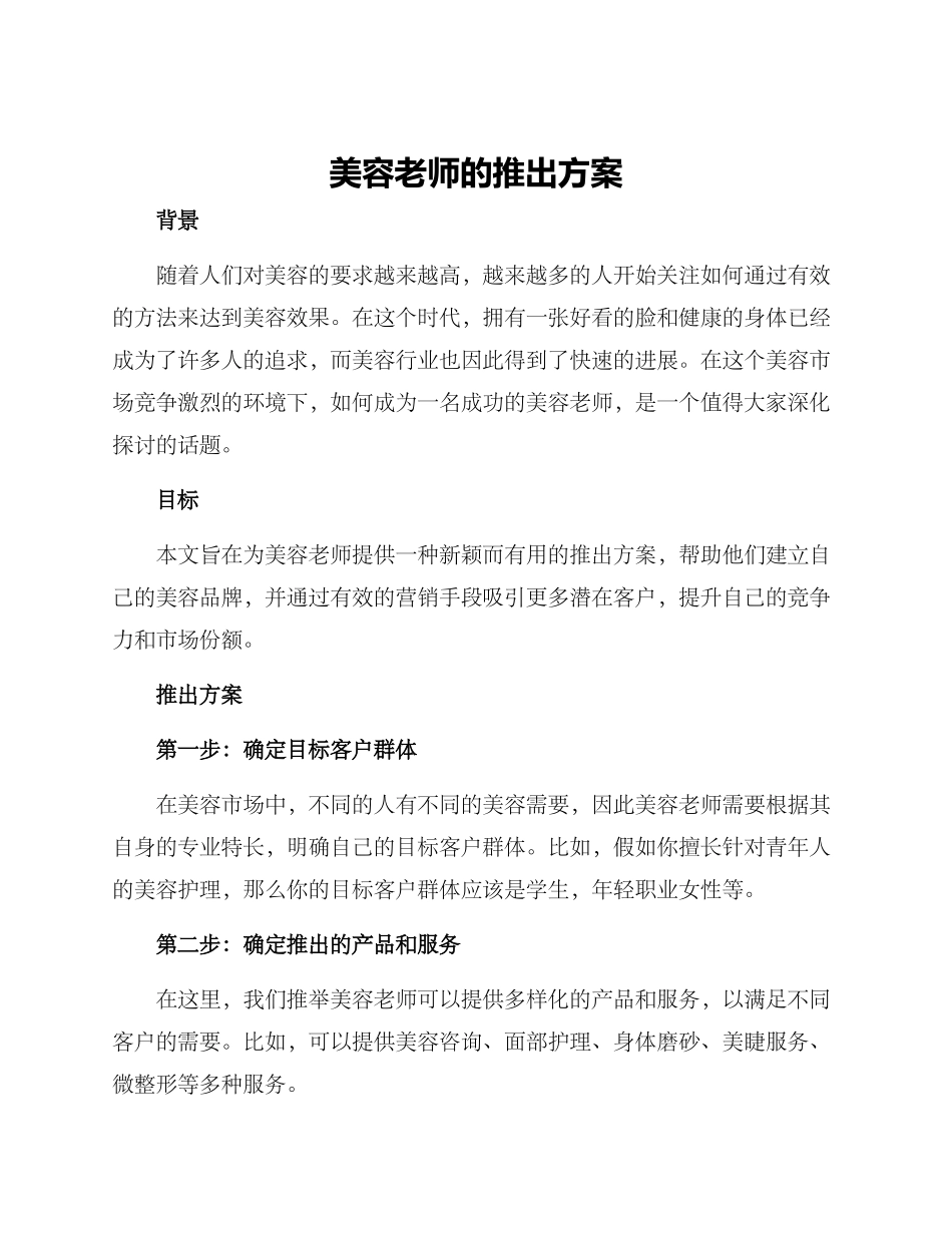 美容老师的推出方案_第1页