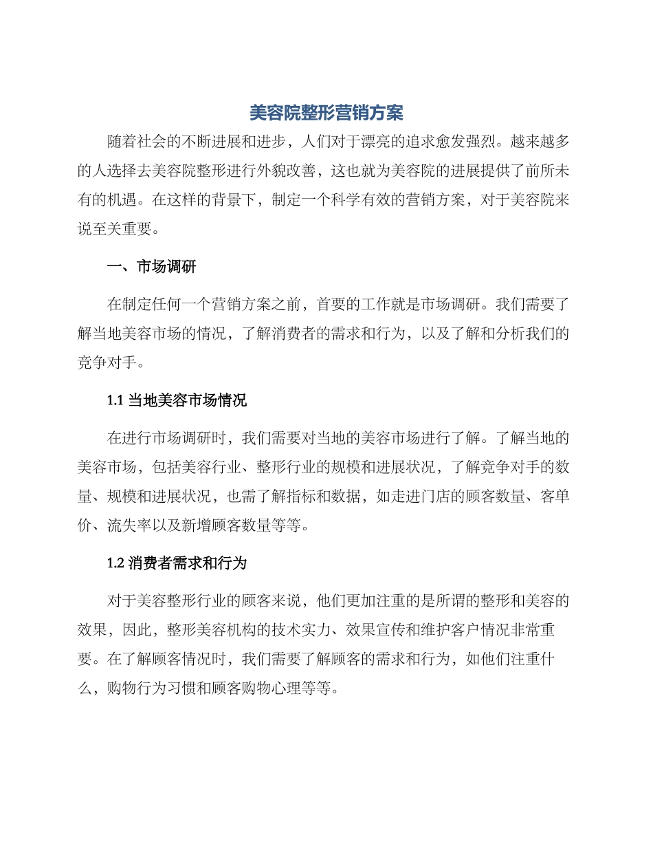 美容院整形营销方案_第1页