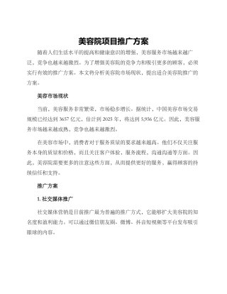 美容院项目推广方案