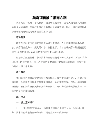 美容项目推广招商方案