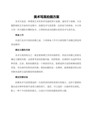 美术写真拍摄方案