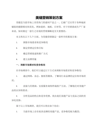 美缝营销策划方案