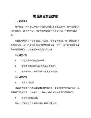 美食编导策划方案