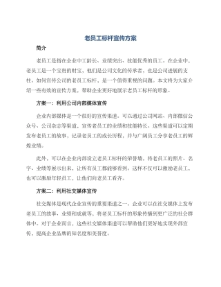 老员工标杆宣传方案