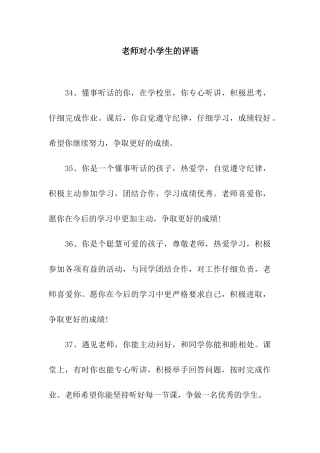 老师对小学生的评语