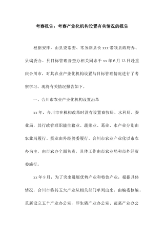 考察报告考察产业化机构设置有关情况的报告