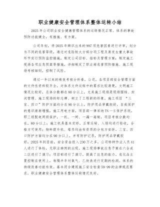 职业健康安全管理体系整体运行小结
