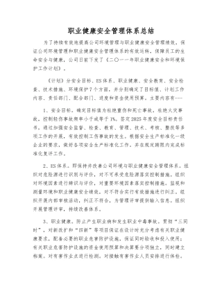职业健康安全管理体系总结