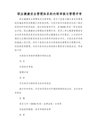 职业健康安全管理体系的内部审核与管理评审