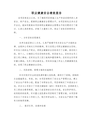 职业健康安全绩效报告
