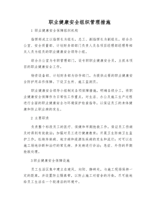 职业健康安全组织管理措施