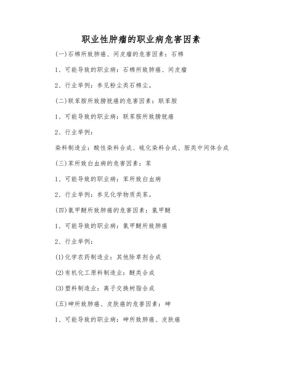 职业性肿瘤的职业病危害因素_第1页