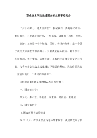 职业技术学院先进团支部主要事迹简介
