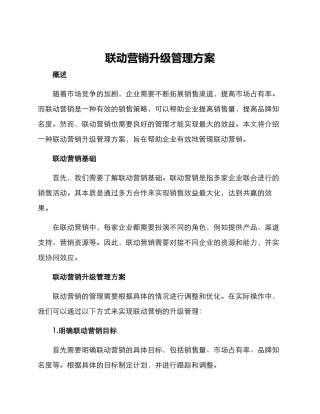 联动营销升级管理方案