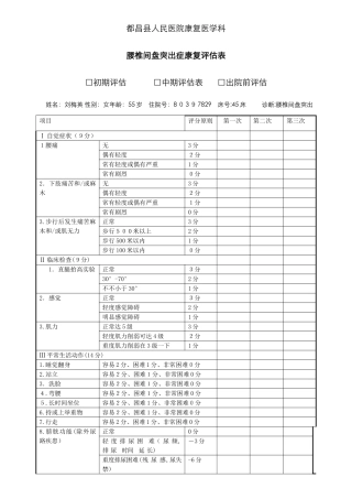 腰椎间盘突出症康复评定表