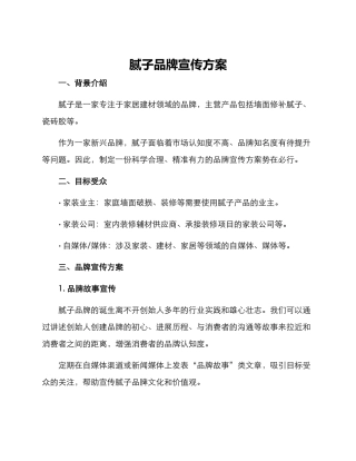 腻子品牌宣传方案