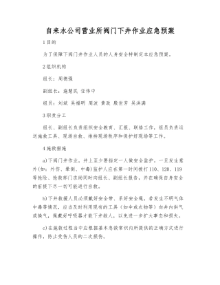 自来水公司营业所阀门下井作业应急预案