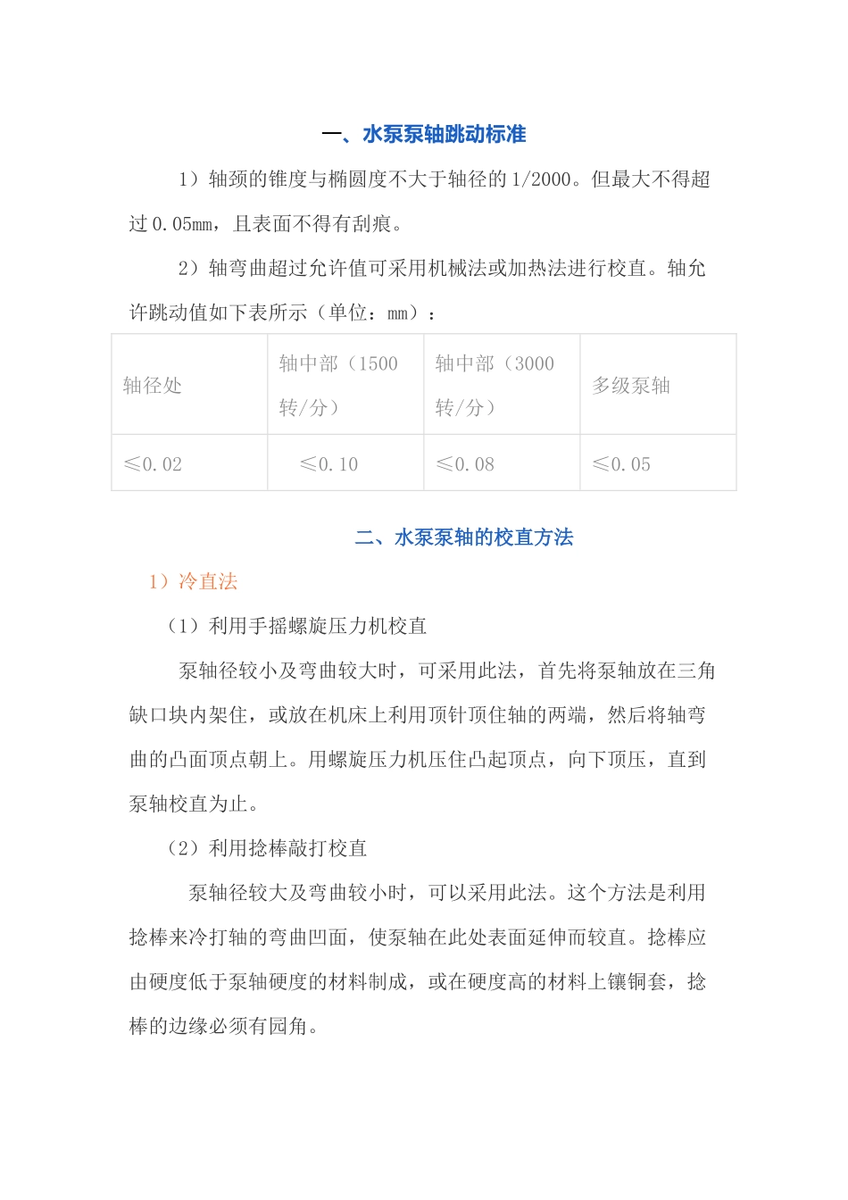 机械培训治理：​水泵泵轴跳动标准及校直_第1页