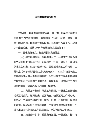河长制履职情况报告