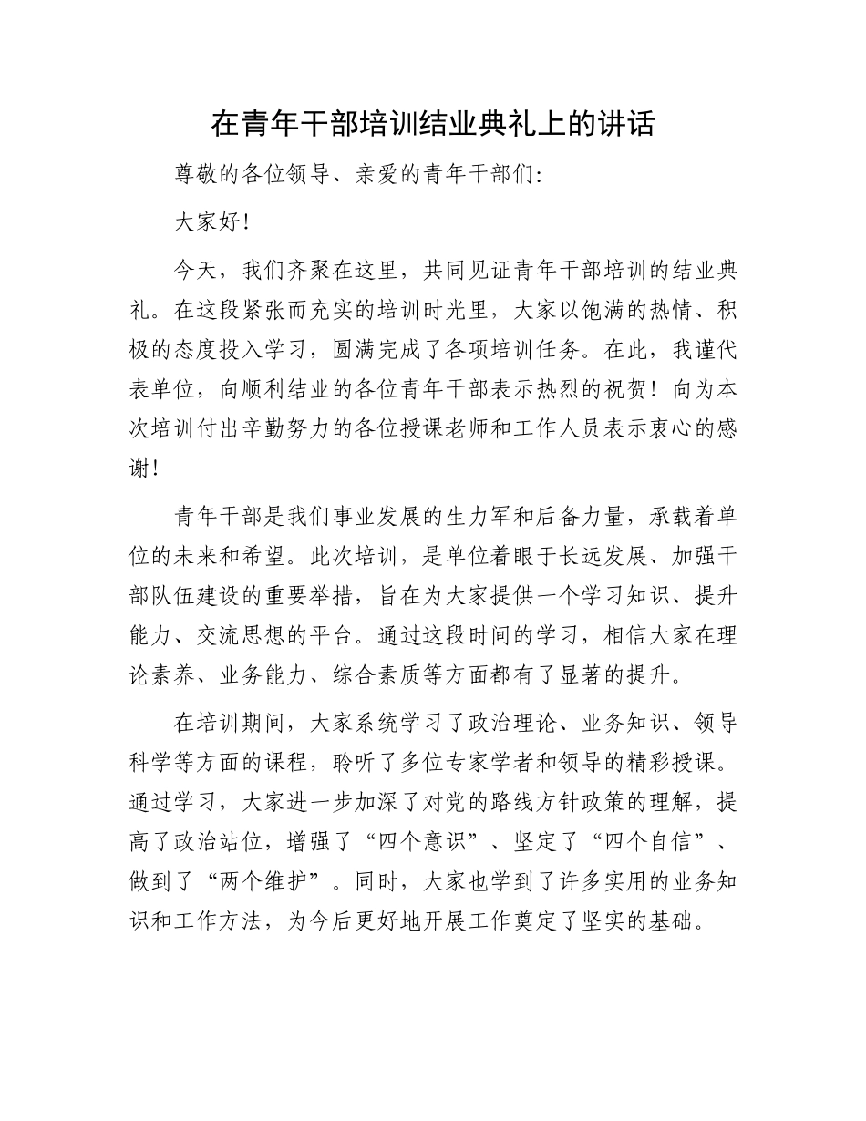 在青年干部培训结业典礼上的讲话_第1页