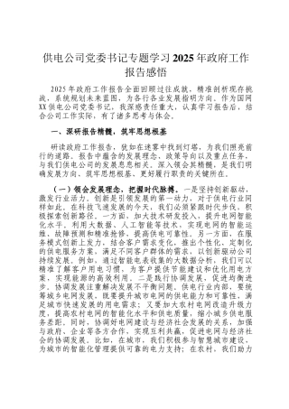 供电公司党委书记专题学习2025年政府工作报告感悟