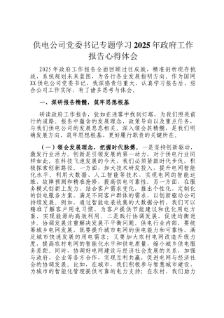 供电公司党委书记专题学习2025年政府工作报告心得体会