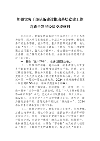 加强党务干部队伍建设推动基层党建工作高质量发展经验交流材料