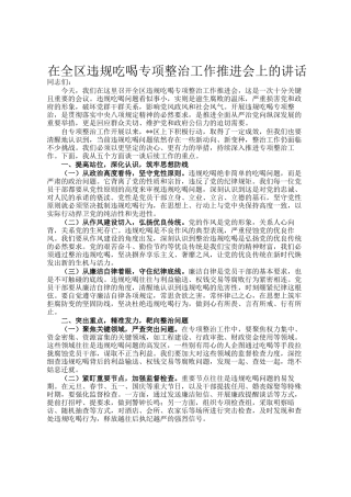 在全区违规吃喝专项整治工作推进会上的讲话