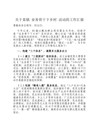 关于某镇 业务骨干下乡村 活动的工作汇报